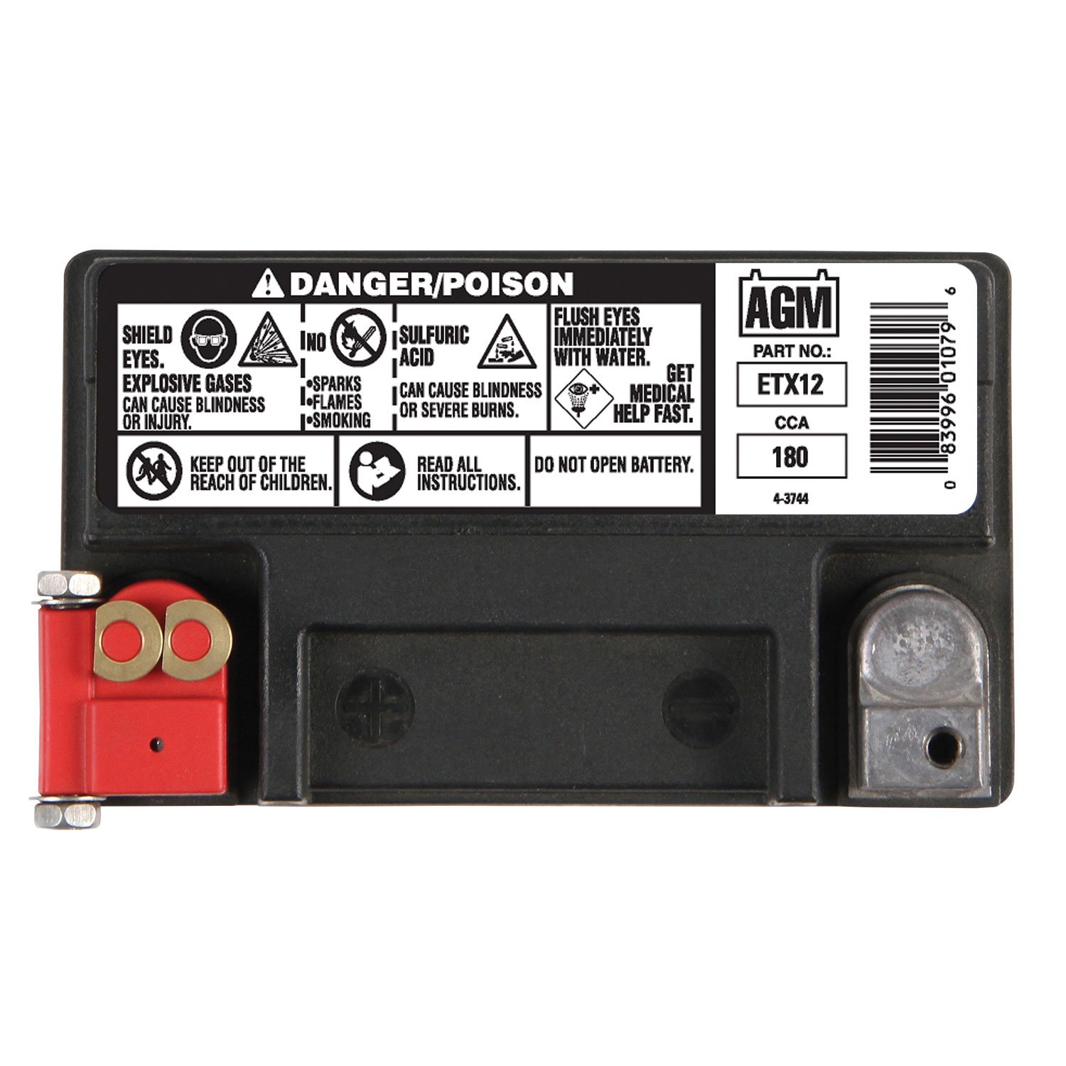 Deka ETX12 Powersports Battery – 12V, 185 CCA, 10Ah, Maintenance-Free AGM