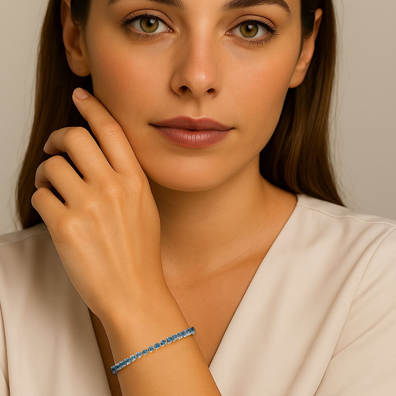 Multi-Cut Gemstone Halo Tennis Bracelet in Sterling Silver