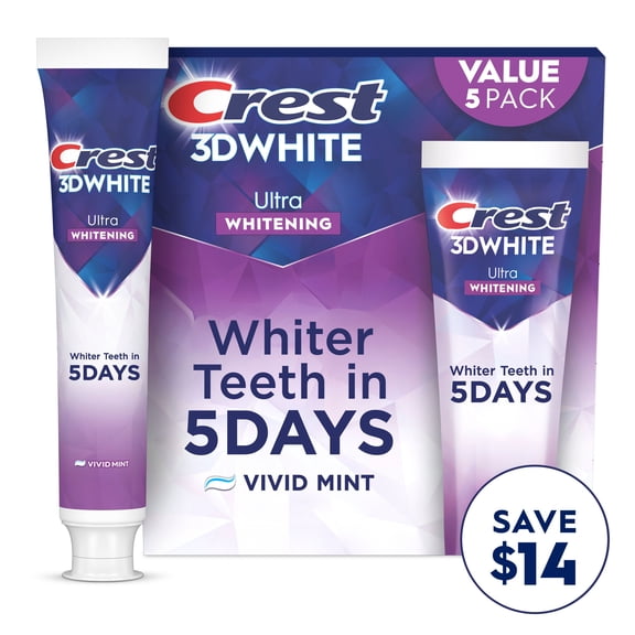 Crest 3D White Vivid Mint Ultra Whitening Toothpaste, 5.2 oz., 5 pk.