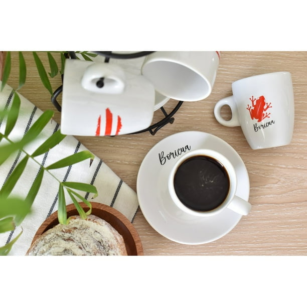 IMUSA 8-Piece 3oz Boricua Espresso Cups & Saucers Set with Rack