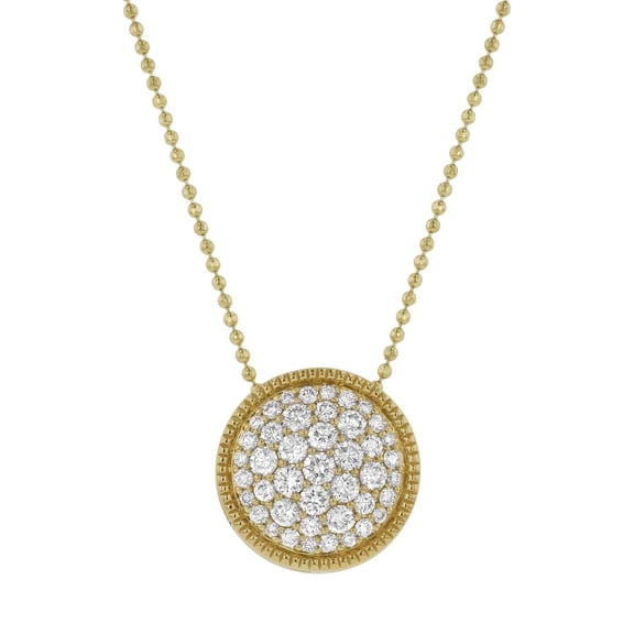0.70 CT. T.W. Round Cut Pave Disc Diamond Pendant Necklace in 14K Gold
