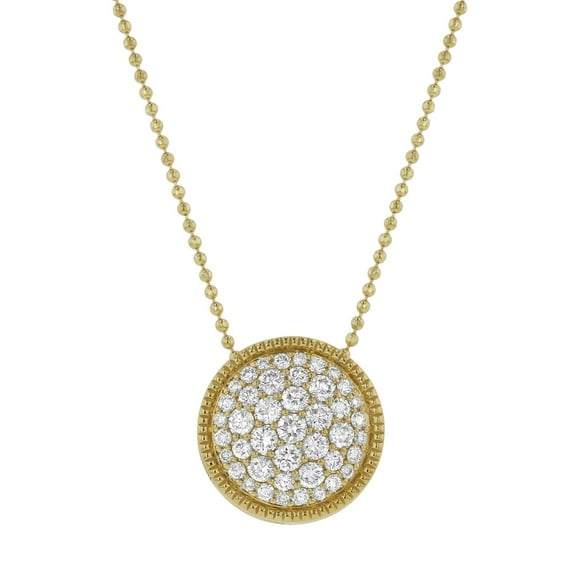 0.70 CT. T.W. Round Cut Pave Disc Diamond Pendant Necklace in 14K Gold