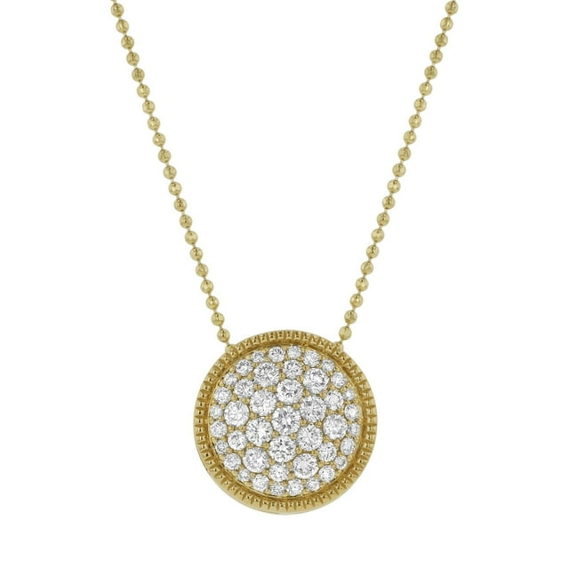 0.70 CT. T.W. Round Cut Pave Disc Diamond Pendant Necklace in 14K Gold