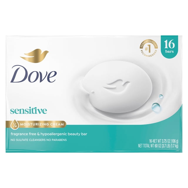 Dove Beauty Bar Soap, Sensitive Skin, 3.75 oz., 16 ct.