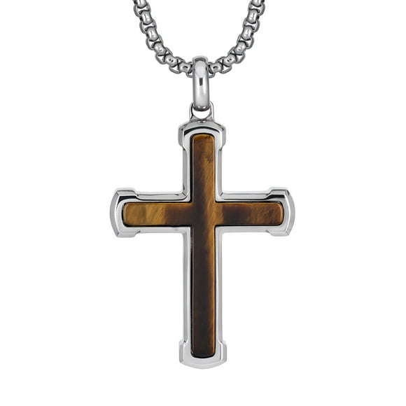 Men's Stainless Steel Inlay Cross Pendant 24"