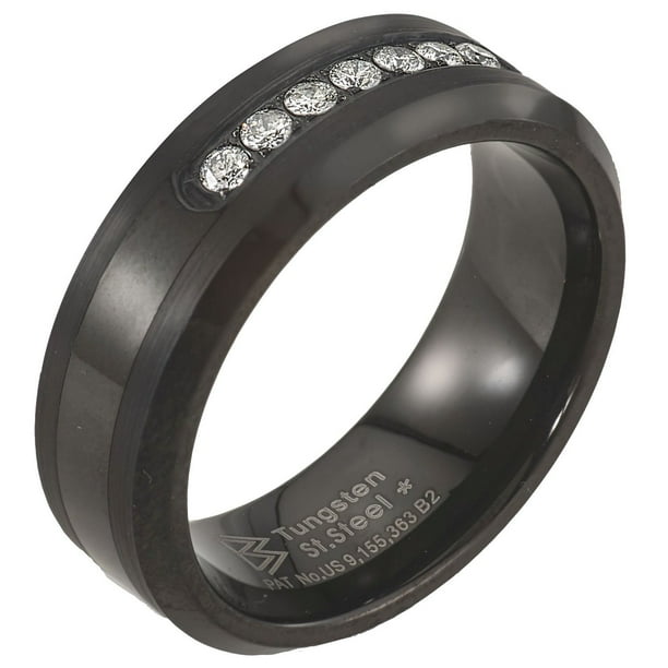 Round Cut Single Row Mens Diamond Band in Tungsten