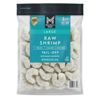 Member's Mark Farm Raised Large Raw Shrimp, Frozen, 31-40 ct. per pound, 3 lbs.