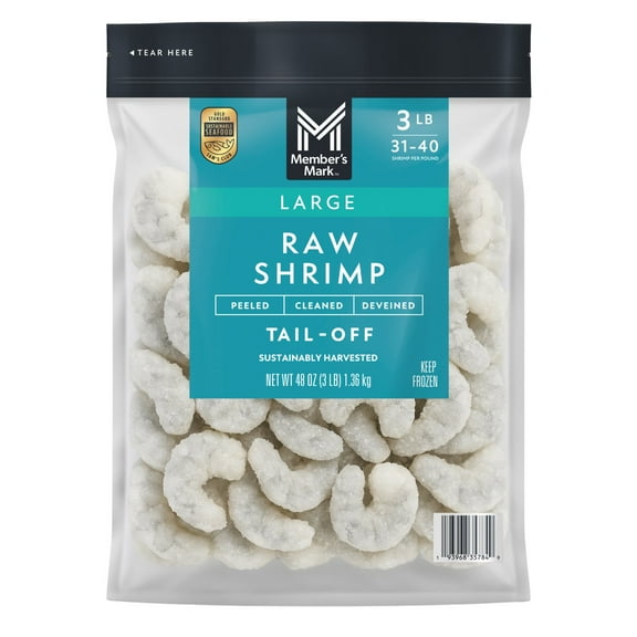 Member's Mark Farm Raised Large Raw Shrimp, Frozen, 31-40 ct. per pound, 3 lbs.