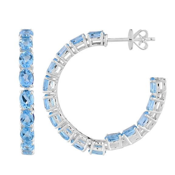 Oval Cut Gemstone Inside Out Hoop Earrings in Sterling Silver