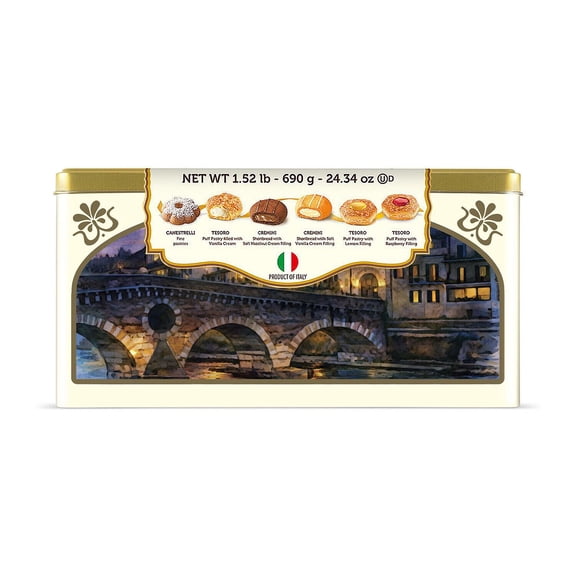 Verona Assorted Italian Puff Pastries and Shortbread Tin, 72 ct.
