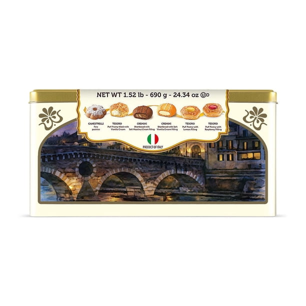Verona Assorted Italian Puff Pastries and Shortbread Tin, 72 ct