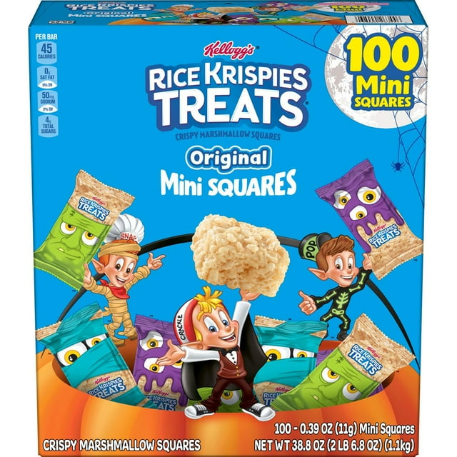 Rice Krispies Treats Crispy Marshmallow Squares, Halloween Mini Snack Bars, 100 ct.