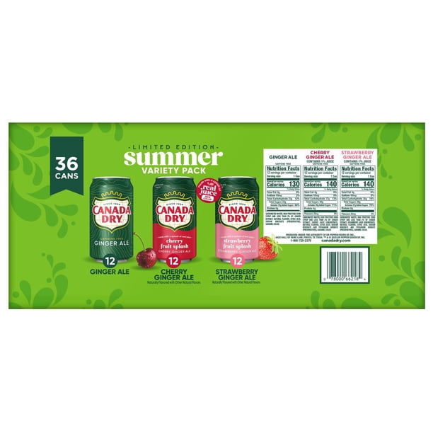 Canada Dry Ginger Ale Soda Summer Variety Pack 12 fl. oz., 36 pk