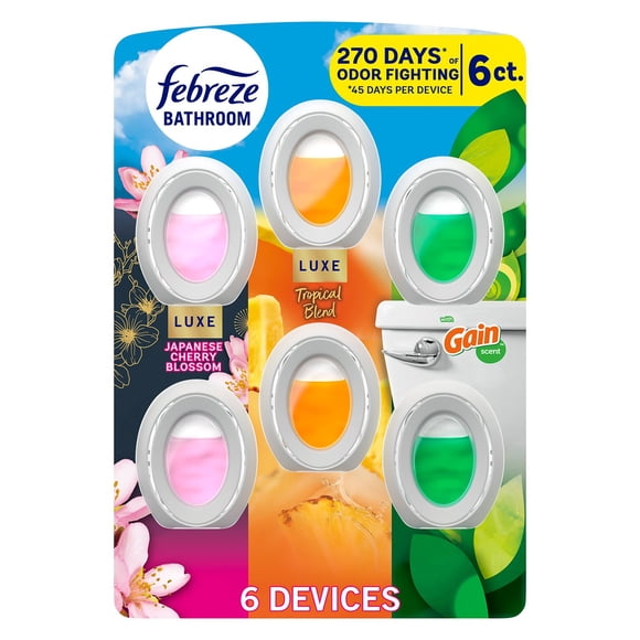 Febreze Bathroom Air Freshener, Japanese Cherry Blossom + Tropical Blend + Gain, 6ct.
