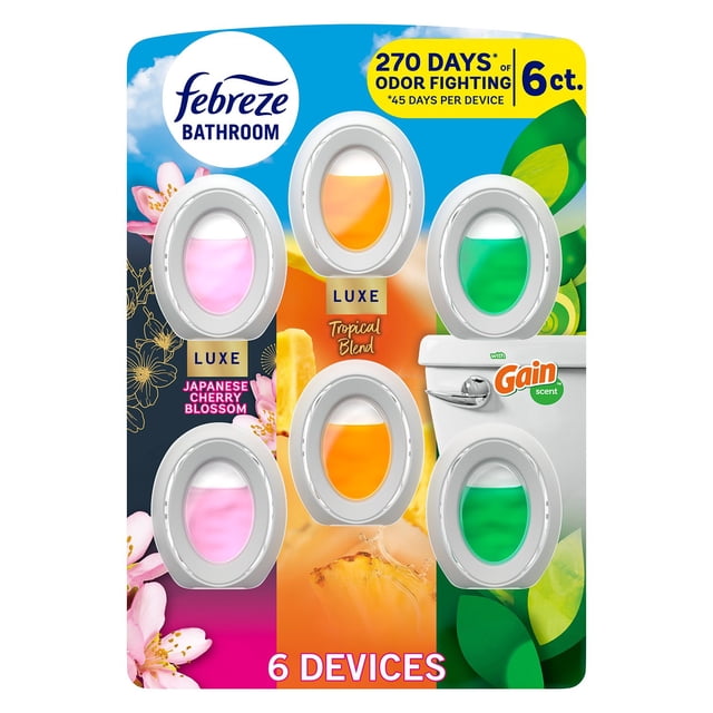 Febreze Bathroom Air Freshener, Japanese Cherry Blossom + Tropical Blend + Gain, 6ct.
