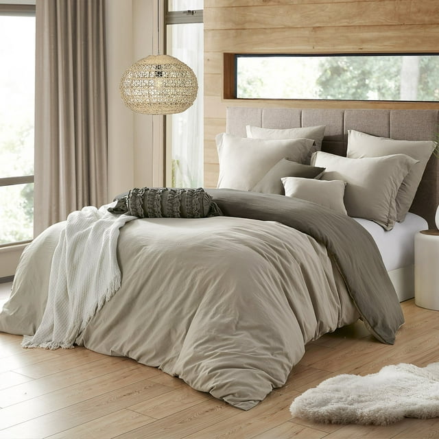 Modern Prewashed Crinkle Reversible Duvet Cover Set, Assorted Sizes
