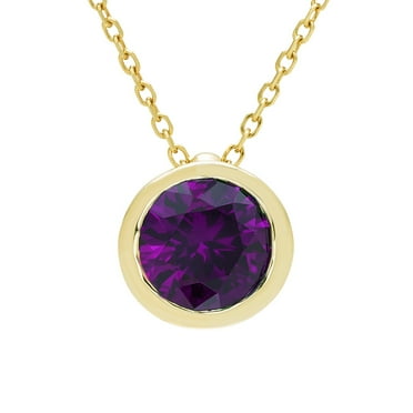 Round Cut Gemstone Bezel Pendant in 14K Gold