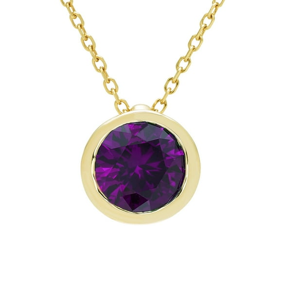Round Cut Gemstone Bezel Pendant in 14K Gold