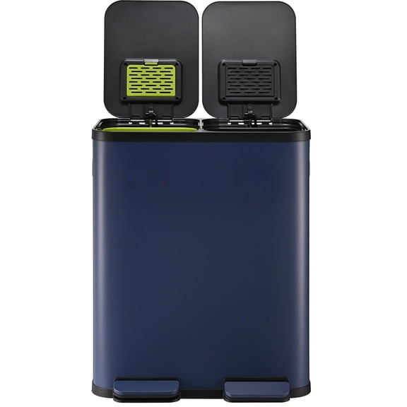 Simpli-Magic 16 Gallon (30L x 30L) Dual Compartment Step Trash Can, Multiple Colors – Kitchen Garbage Can with Slow-Close Lids – Waste & Recycling Bins, Odor Control, Hands-Free, Easy to Clean