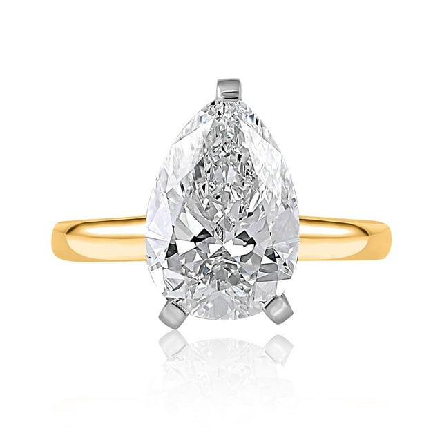 Lab Created Pear Cut Solitaire Diamond Ring In 18K Gold