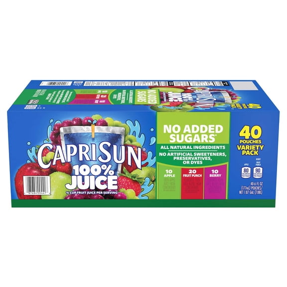 Capri Sun 100% Juice Variety Pack, 6 fl. oz. pouches, 40 pk.