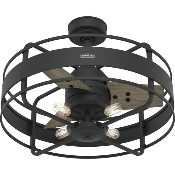 Hunter 27 inch Circulus Matte Black Caged Ceiling Fan with LED Light Kit and Handheld Remote, Black
