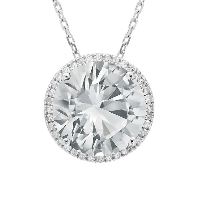 Lab Created Round Gemstone and 0.12 Diamond Halo in Serling Silver