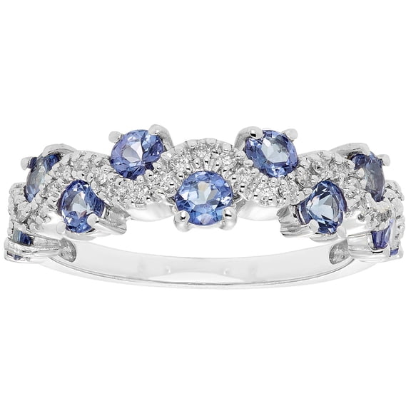 Round Cut Genuine Gemstone and Diamond Accent Band in 14K Gold