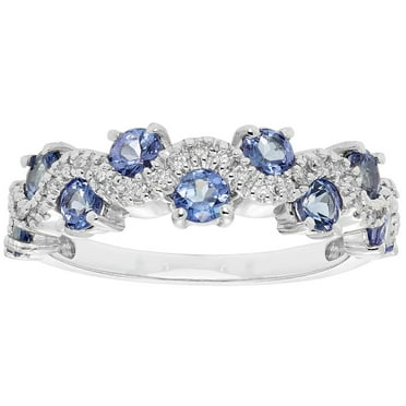 Round Cut Genuine Gemstone and Diamond Accent Band in 14K Gold