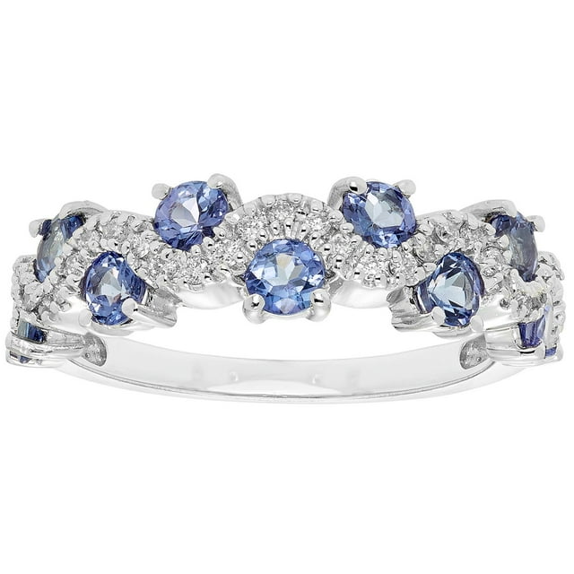 Round Cut Genuine Gemstone and Diamond Accent Band in 14K Gold