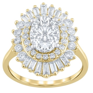3.46 CT.T.W. Oval Baguette & Round Cut Lab Created Diamond Ring in 14K Gold