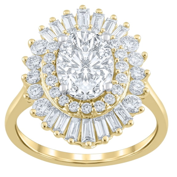 3.46 CT.T.W. Oval Baguette & Round Cut Lab Created Diamond Ring in 14K Gold