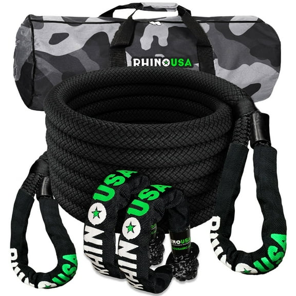Rhino 7/8'' Kinetic Recovery Rope and (2) 3/8'' Soft Shackles, Black