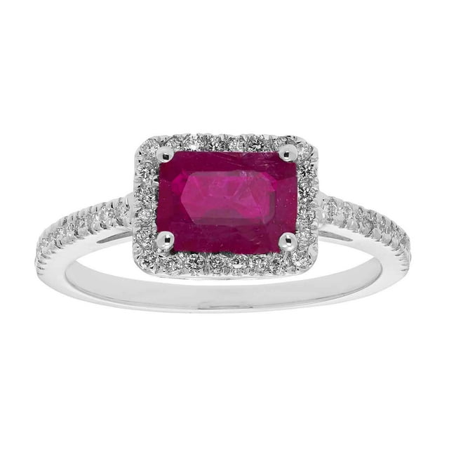 Emerald Cut Gemstone & 0.23 Halo Diamond Ring in 14K Gold