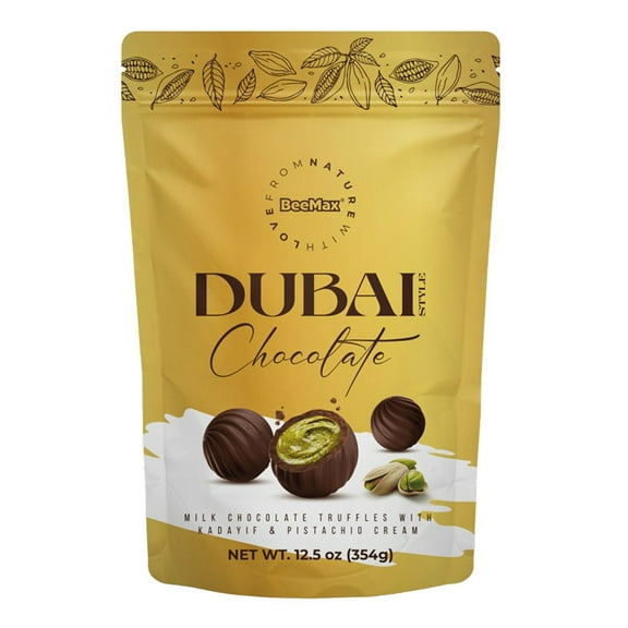 BeeMax Dubai Style Milk Chocolate Truffles with Kadayif & Pistachio Cream, 12 oz.