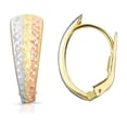 thumbnail image 1 of Sparkle Diamond Cut Huggie Earrings in 14K Tri-Color Gold, 1 of 4