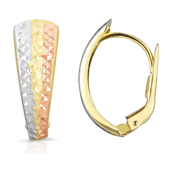 Sparkle Diamond Cut Huggie Earrings in 14K Tri-Color Gold