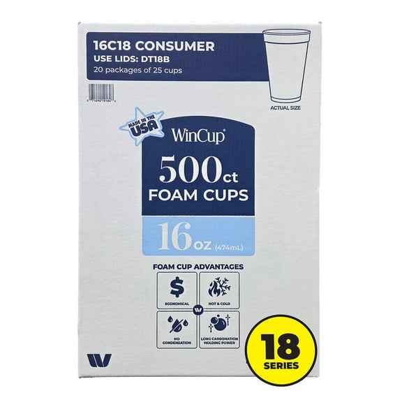 WinCup Foam Drink Cups 18 Series, White, Multi ct.