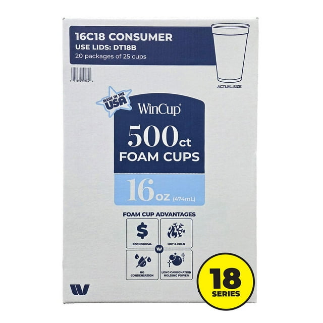 WinCup Foam Drink Cups 18 Series, White, Multi ct.
