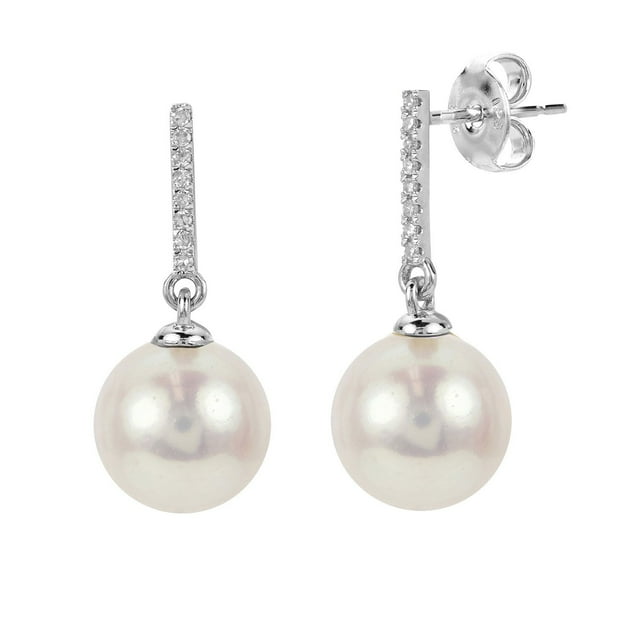 8-9mm Cultured Freshwater Pearl and Diamond (0.05 cttw) Drop Earrings in 14K Gold