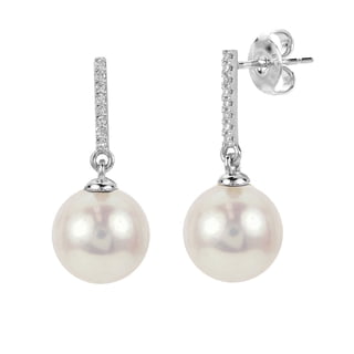 8-9mm Cultured Freshwater Pearl and Diamond (0.05 cttw) Drop Earrings in 14K Gold