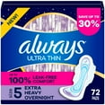 thumbnail image 1 of Always Ultra Thin Extra Heavy Overnight Pads with Wings, Size 5, 72 ct., 1 of 9