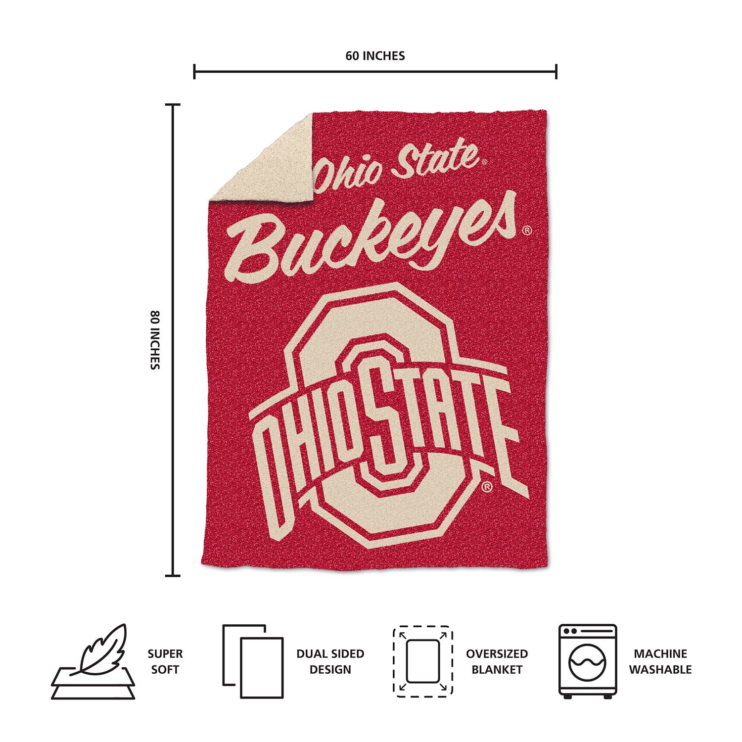Logo Brands Ohio State Buckeyes Luxe Dreams Throw, 60