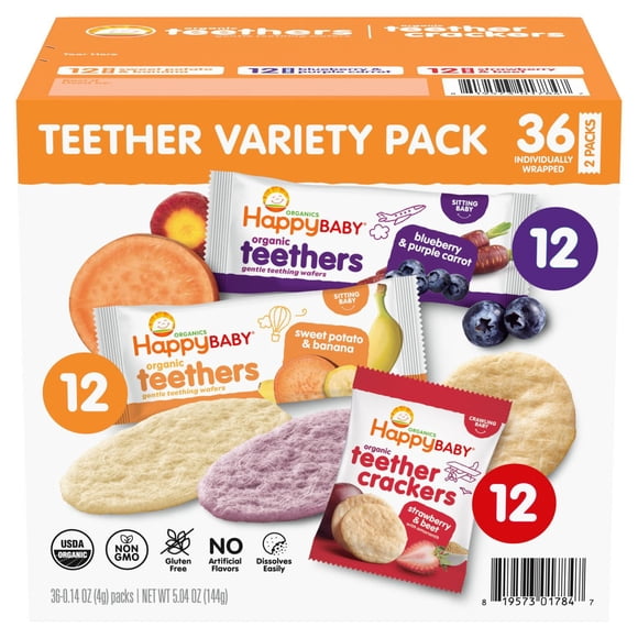 HappyBABY Organics Teethers & Teether Crackers, Variety Pack, 36 ct.
