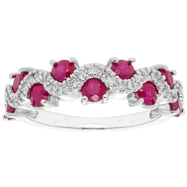 Round Cut Genuine Gemstone and Diamond Accent Band in 14K Gold