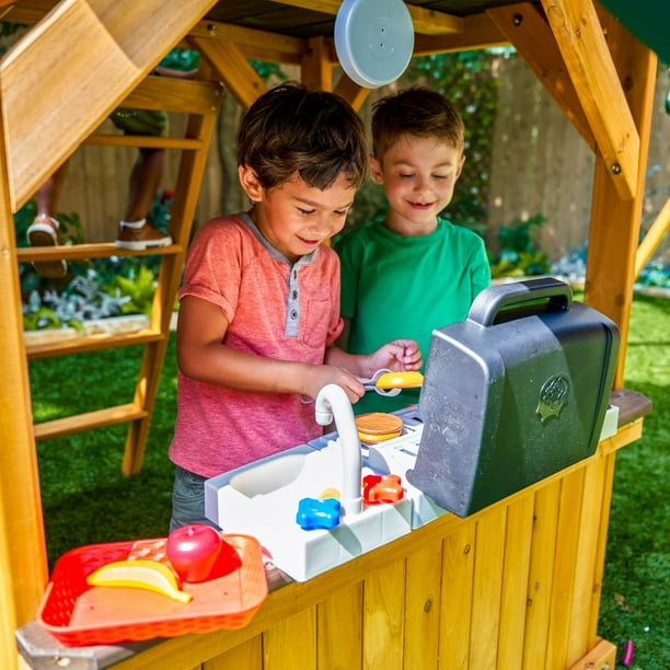 KidKraft Adventure Bend Wooden Swing Set with Three Slides