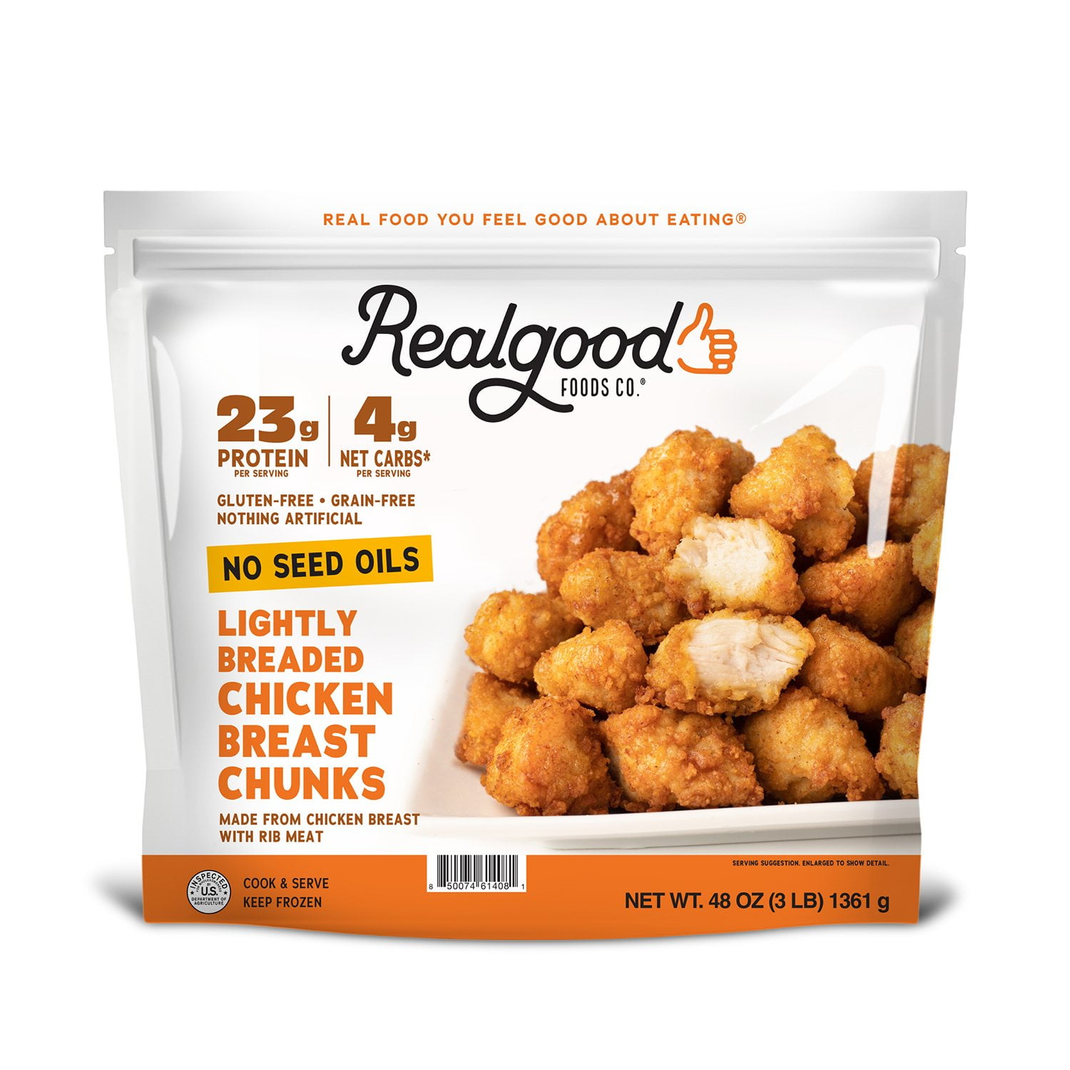 Real Good Foods Lightly Breaded Chicken Breast Chunks, Frozen, 3 lbs ...