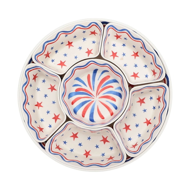 Bahamas 絵皿＋コースター＆トレイ 6点セット Member's Mark 6-Section Bamboo Melamine Serving Platter with Lazy