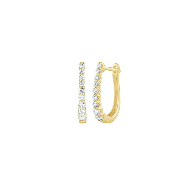 Round Cut Oval Shape Diamond Hoop Earrings in 14K Gold