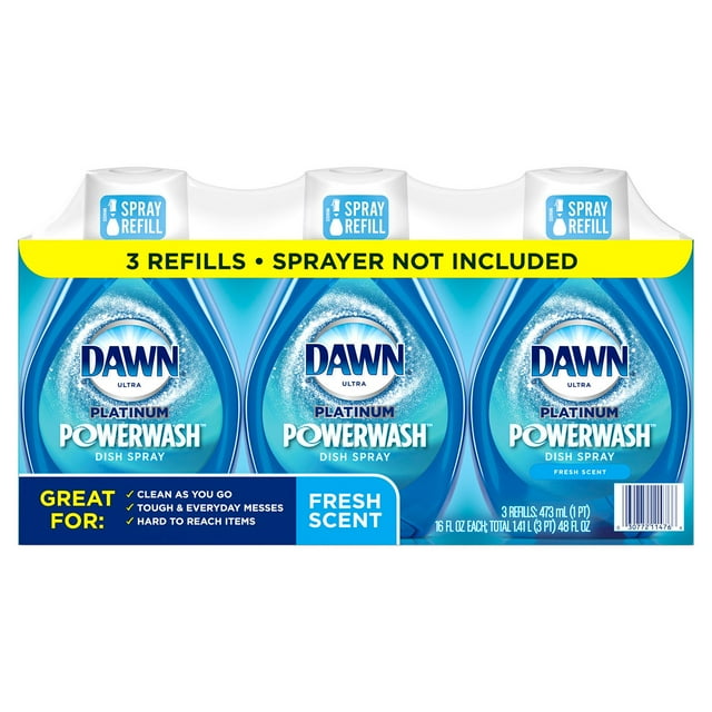 Dawn Platinum Powerwash Dish Spray Refill, Fresh Scent, (16 fl. oz., 3 ct.)